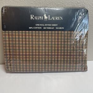 Vtg Ralph LAUREN Plaid Churchill Multi Full Fitted Sheet Houndstooth Brown Rare